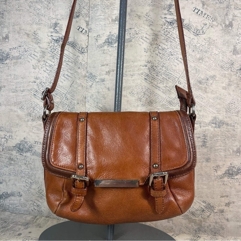 Massimo Dutti Brown Leather Small Crossbody Bag Minimalist Shoulder Purse